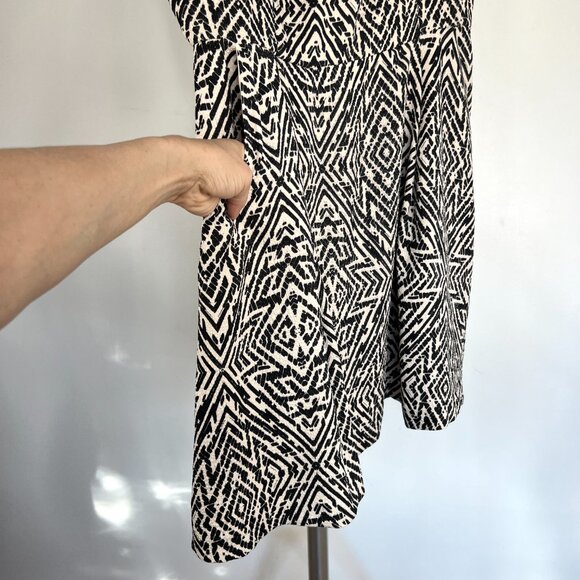 Sz 14- Anthro Maeve Abstract Geometric Black White Fit & Flare Sleeveless Dress - Picture 4 of 16
